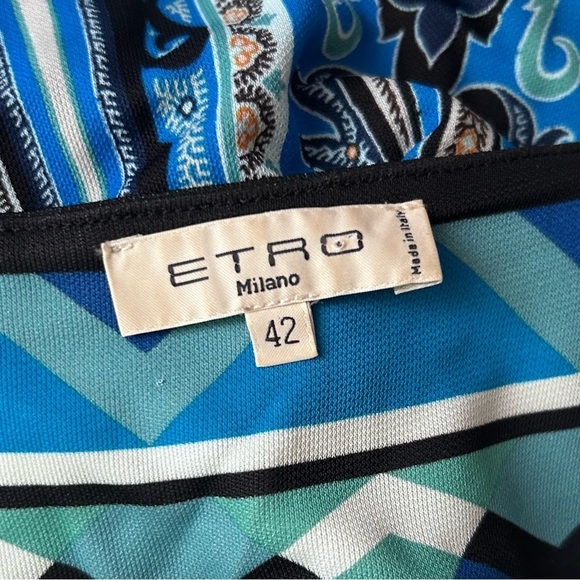 Etro Milano Blue Paisley V-Neck Dress Sz M - Picture 7 of 8